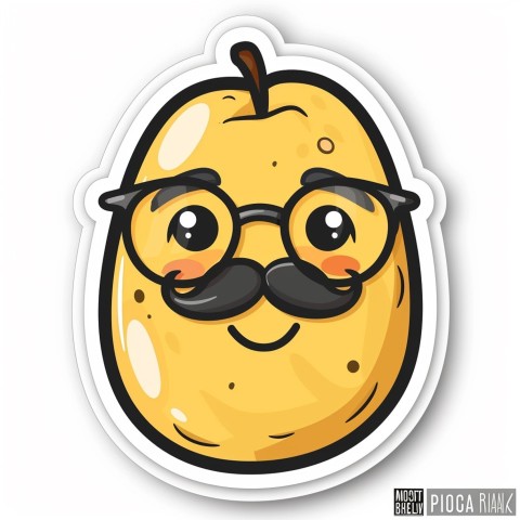 Cute Kawaii Stickers Quirky Potato with Glasses and Mustache on White Background (53)