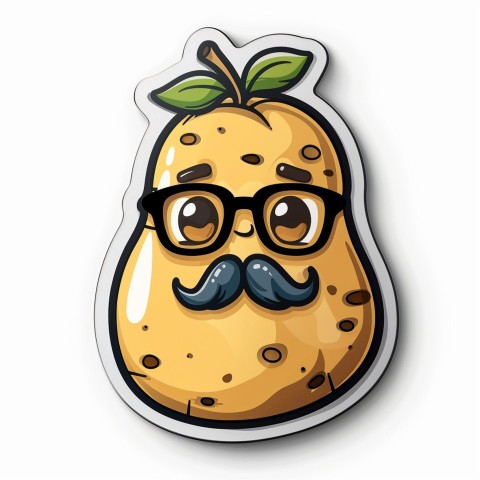 Cute Kawaii Stickers Quirky Potato with Glasses and Mustache on White Background (59)