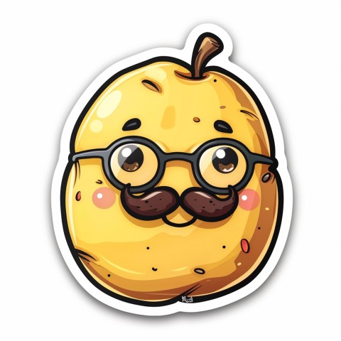 Cute Kawaii Stickers Quirky Potato with Glasses and Mustache on White Background (44)