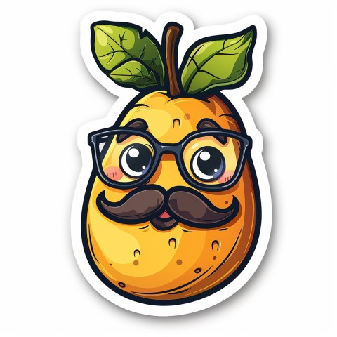 Cute Kawaii Stickers Quirky Potato with Glasses and Mustache on White Background (48)