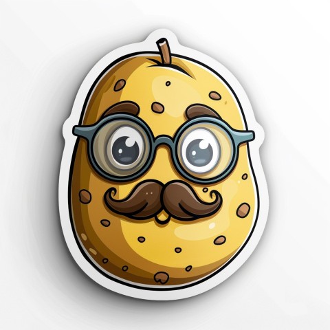 Cute Kawaii Stickers Quirky Potato with Glasses and Mustache on White Background (45)