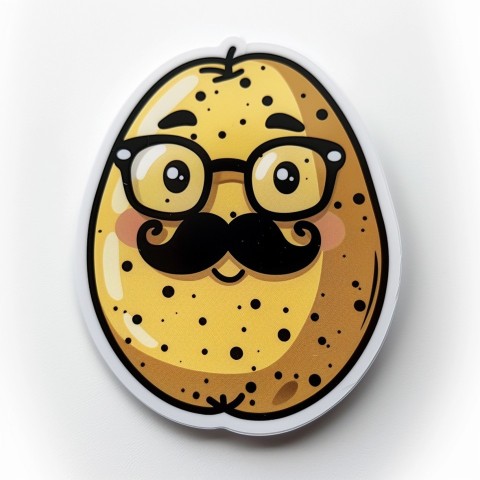 Cute Kawaii Stickers Quirky Potato with Glasses and Mustache on White Background (60)