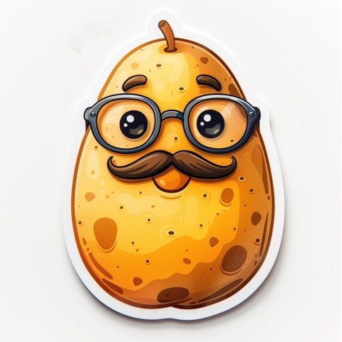 Cute Kawaii Stickers Quirky Potato with Glasses and Mustache on White Background (57)