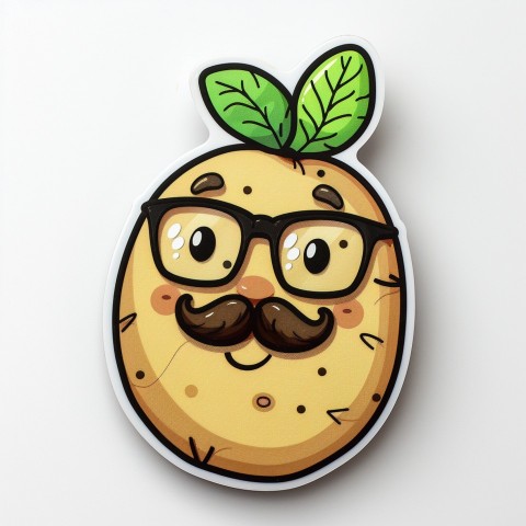 Cute Kawaii Stickers Quirky Potato with Glasses and Mustache on White Background (51)