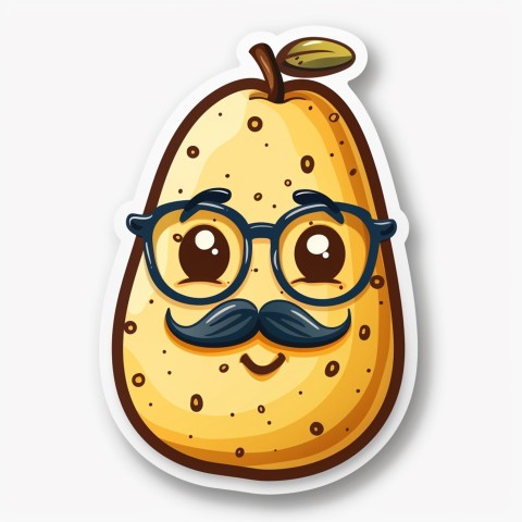 Cute Kawaii Stickers Quirky Potato with Glasses and Mustache on White Background (77)