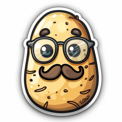 Cute Kawaii Stickers Quirky Potato with Glasses and Mustache on White Background (81)