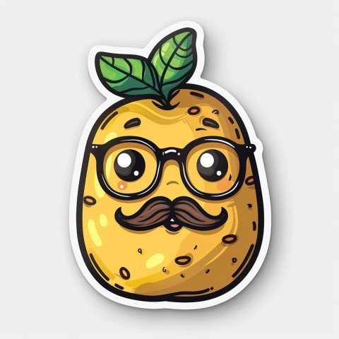 Cute Kawaii Stickers Quirky Potato with Glasses and Mustache on White Background (73)