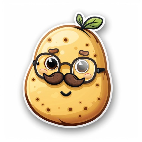 Cute Kawaii Stickers Quirky Potato with Glasses and Mustache on White Background (72)