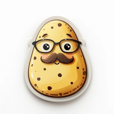 Cute Kawaii Stickers Quirky Potato with Glasses and Mustache on White Background (74)