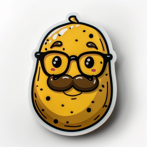 Cute Kawaii Stickers Quirky Potato with Glasses and Mustache on White Background (85)