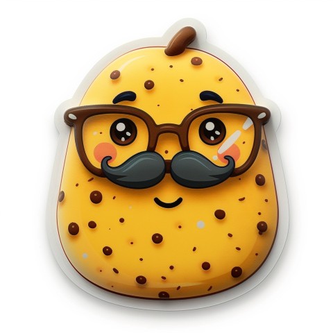 Cute Kawaii Stickers Quirky Potato with Glasses and Mustache on White Background (69)