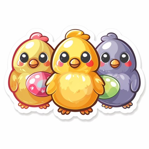 Cute Kawaii Stickers Adorable Easter Chicken in Scrapbooking Style on White Background (14)