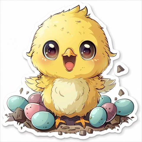 Cute Kawaii Stickers Adorable Easter Chicken in Scrapbooking Style on White Background (5)