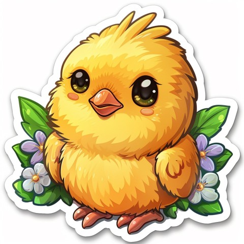 Cute Kawaii Stickers Adorable Easter Chicken in Scrapbooking Style on White Background (18)