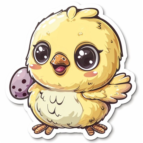 Cute Kawaii Stickers Adorable Easter Chicken in Scrapbooking Style on White Background (27)