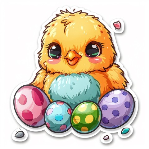 Cute Kawaii Stickers Adorable Easter Chicken in Scrapbooking Style on White Background (40)