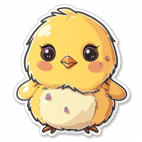 Cute Kawaii Stickers Adorable Easter Chicken in Scrapbooking Style on White Background (49)