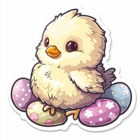 Cute Kawaii Stickers Adorable Easter Chicken in Scrapbooking Style on White Background (41)