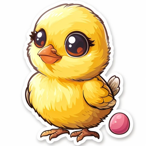 Cute Kawaii Stickers Adorable Easter Chicken in Scrapbooking Style on White Background (44)