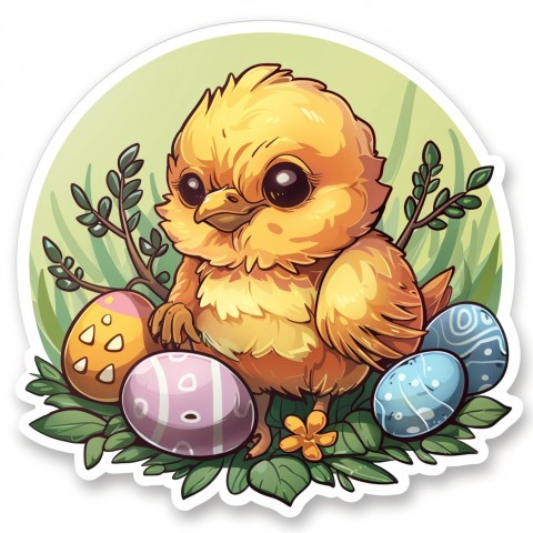 Cute Kawaii Stickers Adorable Easter Chicken in Scrapbooking Style on White Background (63)