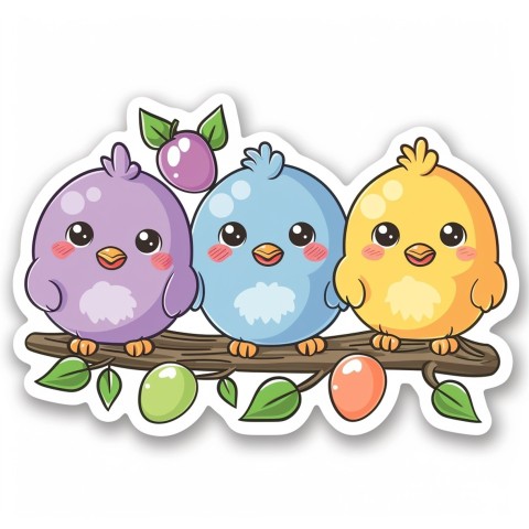 Cute Kawaii Stickers Adorable Easter Chicken in Scrapbooking Style on White Background (81)