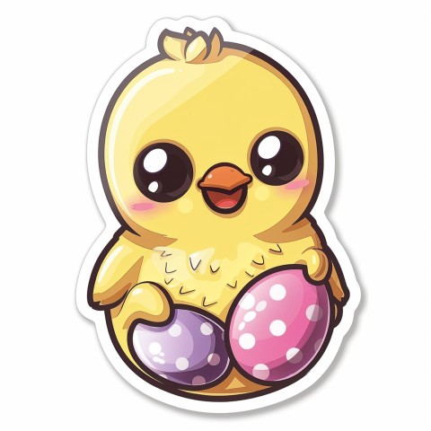 Cute Kawaii Stickers Adorable Easter Chicken in Scrapbooking Style on White Background (92)