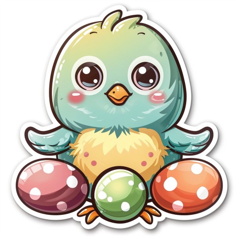 Cute Kawaii Stickers Adorable Easter Chicken in Scrapbooking Style on White Background (90)