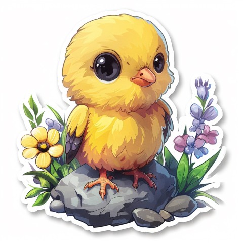 Cute Kawaii Stickers Adorable Easter Chicken in Scrapbooking Style on White Background (82)