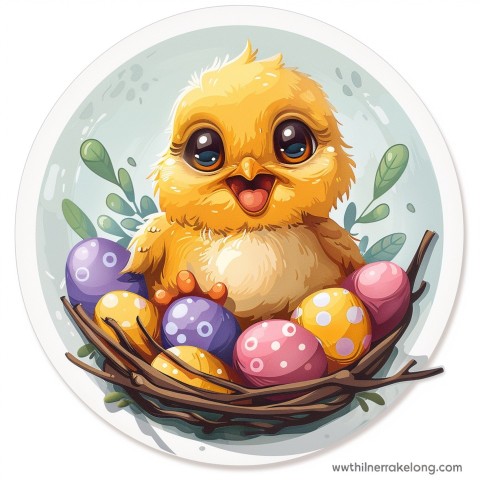 Cute Kawaii Stickers Adorable Easter Chicken in Scrapbooking Style on White Background (86)