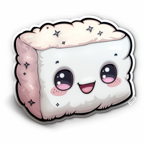 Cute Kawaii Stickers Cozy Pillow with Dreamy Eyes and Tiny Stars on White Background (13)