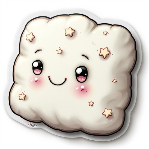 Cute Kawaii Stickers Cozy Pillow with Dreamy Eyes and Tiny Stars on White Background (11)