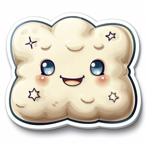 Cute Kawaii Stickers Cozy Pillow with Dreamy Eyes and Tiny Stars on White Background (18)