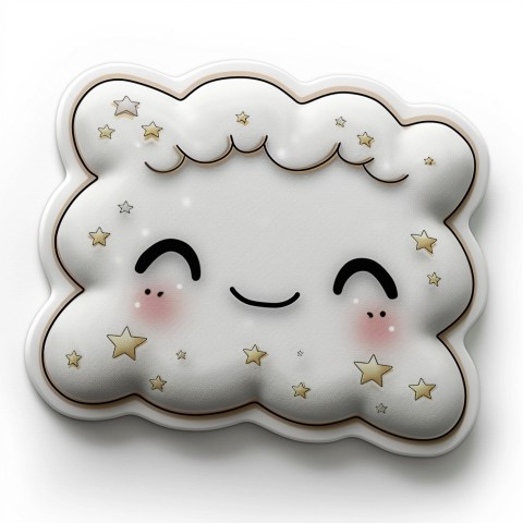 Cute Kawaii Stickers Cozy Pillow with Dreamy Eyes and Tiny Stars on White Background (12)