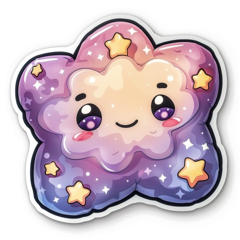 Cute Kawaii Stickers Cozy Pillow with Dreamy Eyes and Tiny Stars on White Background (14)