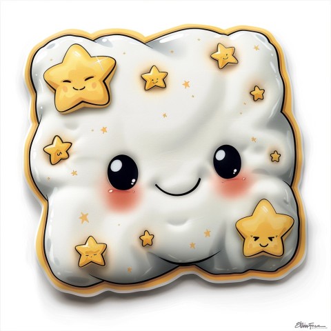 Cute Kawaii Stickers Cozy Pillow with Dreamy Eyes and Tiny Stars on White Background (8)