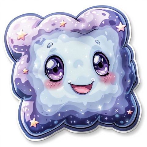 Cute Kawaii Stickers Cozy Pillow with Dreamy Eyes and Tiny Stars on White Background (10)