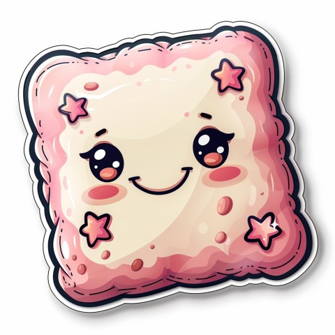 Cute Kawaii Stickers Cozy Pillow with Dreamy Eyes and Tiny Stars on White Background (27)