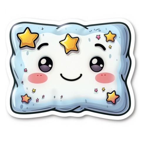 Cute Kawaii Stickers Cozy Pillow with Dreamy Eyes and Tiny Stars on White Background (34)