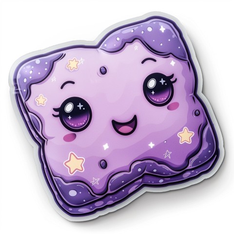 Cute Kawaii Stickers Cozy Pillow with Dreamy Eyes and Tiny Stars on White Background (29)