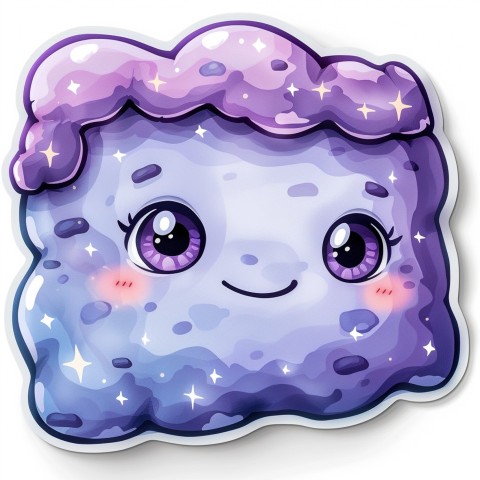 Cute Kawaii Stickers Cozy Pillow with Dreamy Eyes and Tiny Stars on White Background (37)