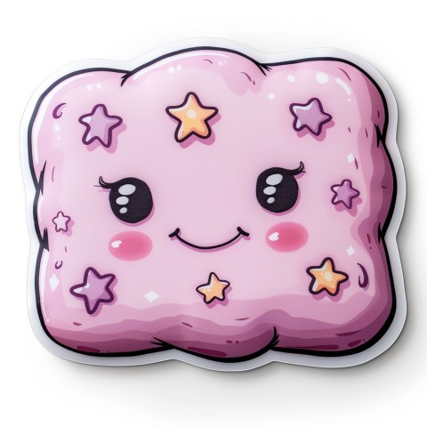 Cute Kawaii Stickers Cozy Pillow with Dreamy Eyes and Tiny Stars on White Background (28)