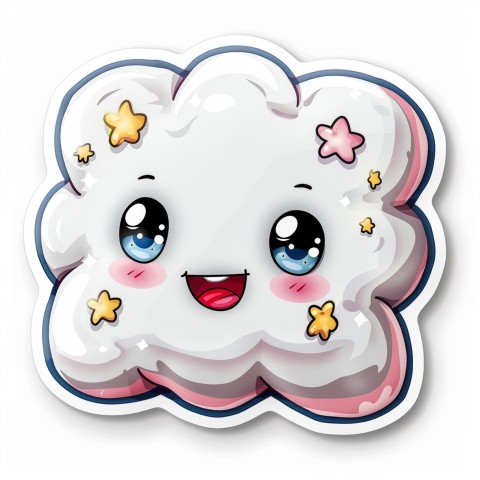 Cute Kawaii Stickers Cozy Pillow with Dreamy Eyes and Tiny Stars on White Background (39)