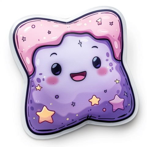 Cute Kawaii Stickers Cozy Pillow with Dreamy Eyes and Tiny Stars on White Background (41)