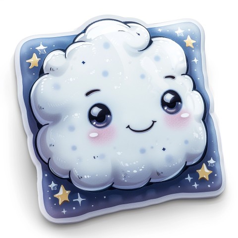 Cute Kawaii Stickers Cozy Pillow with Dreamy Eyes and Tiny Stars on White Background (45)