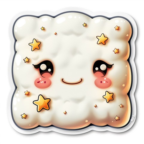 Cute Kawaii Stickers Cozy Pillow with Dreamy Eyes and Tiny Stars on White Background (58)