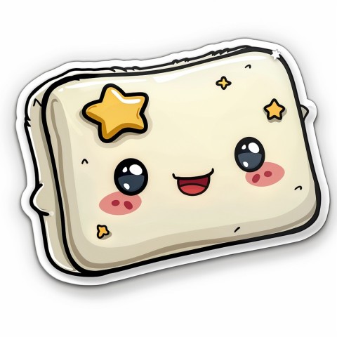 Cute Kawaii Stickers Cozy Pillow with Dreamy Eyes and Tiny Stars on White Background (76)