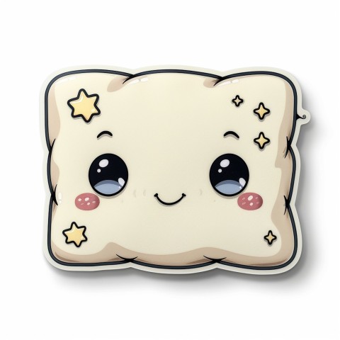 Cute Kawaii Stickers Cozy Pillow with Dreamy Eyes and Tiny Stars on White Background (71)