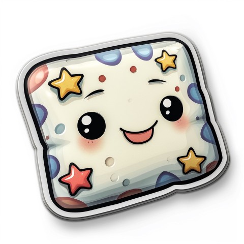 Cute Kawaii Stickers Cozy Pillow with Dreamy Eyes and Tiny Stars on White Background (69)