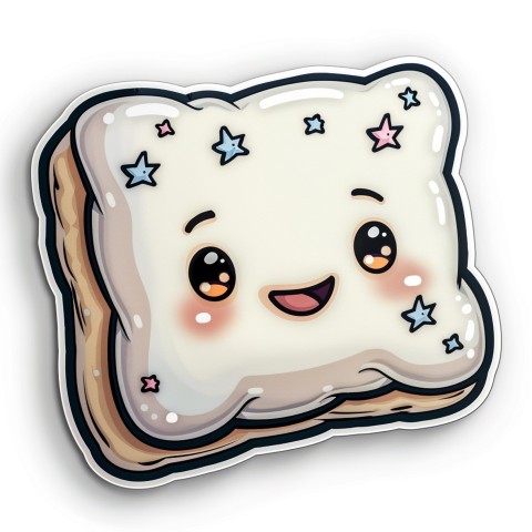 Cute Kawaii Stickers Cozy Pillow with Dreamy Eyes and Tiny Stars on White Background (80)