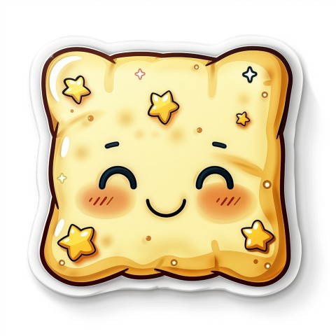 Cute Kawaii Stickers Cozy Pillow with Dreamy Eyes and Tiny Stars on White Background (78)